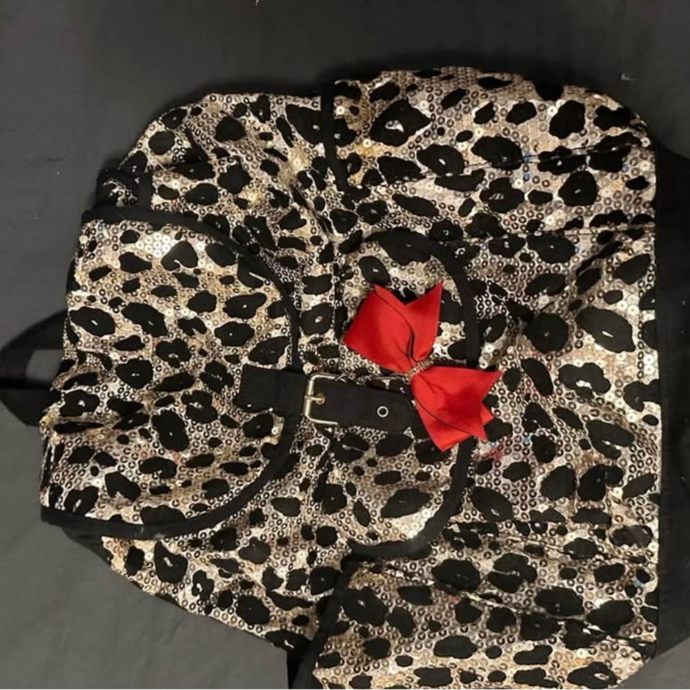 Leopard Print Backpack with Red Bow